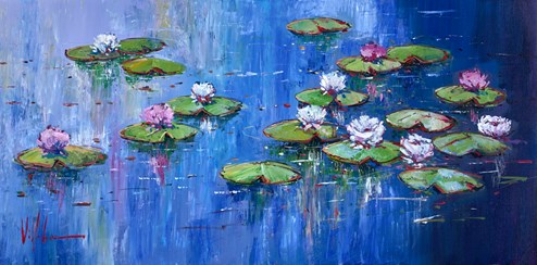 Estanque de Lirios VI by Villalba - Original Painting on Box Canvas